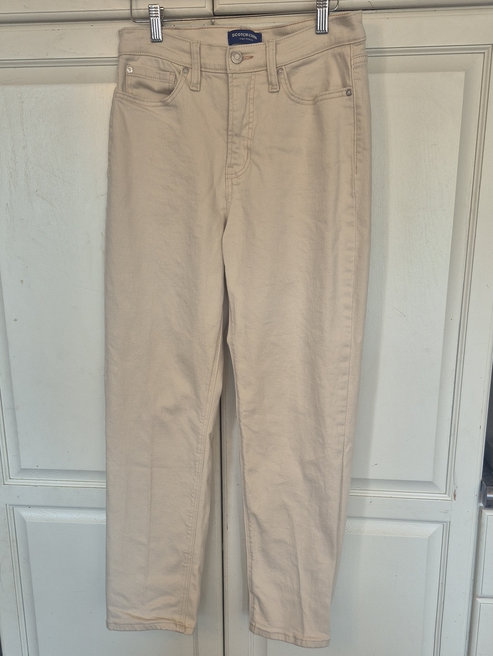 Scotch & Soda Cream-Colored High-Rise Straight Jeans